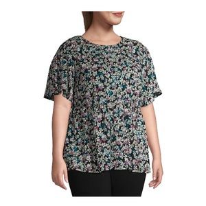 Terra & Sky Women's Plus Floral Print Babydoll Top